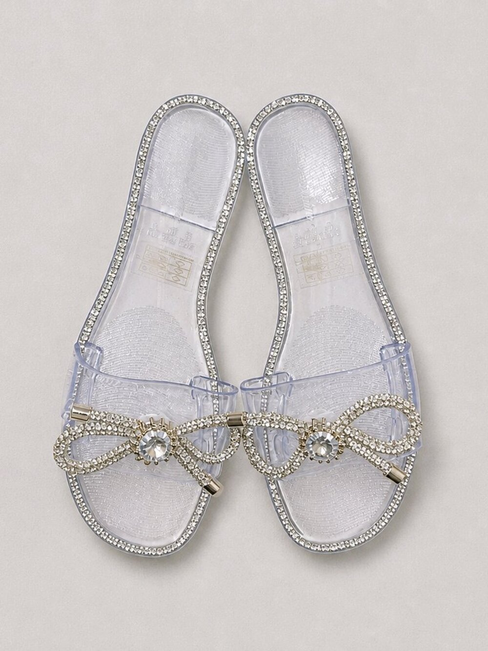Rhinestone Embellished Clear Slide Sandals